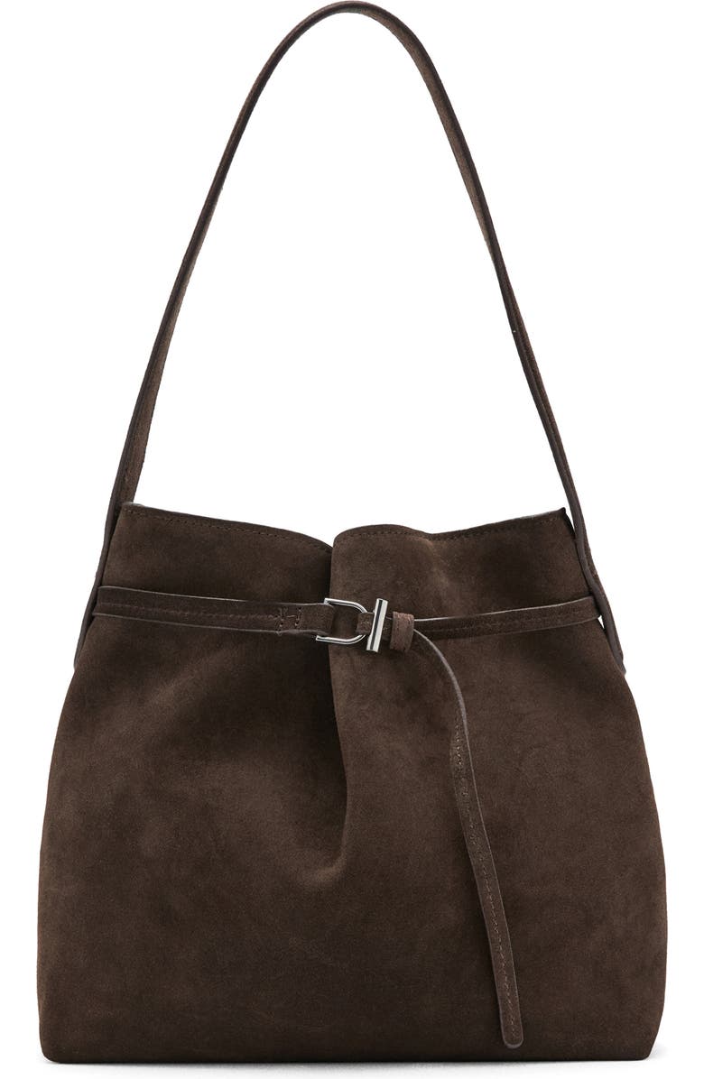 MANGO Suede Buckle Bucket Bag, Main, color,