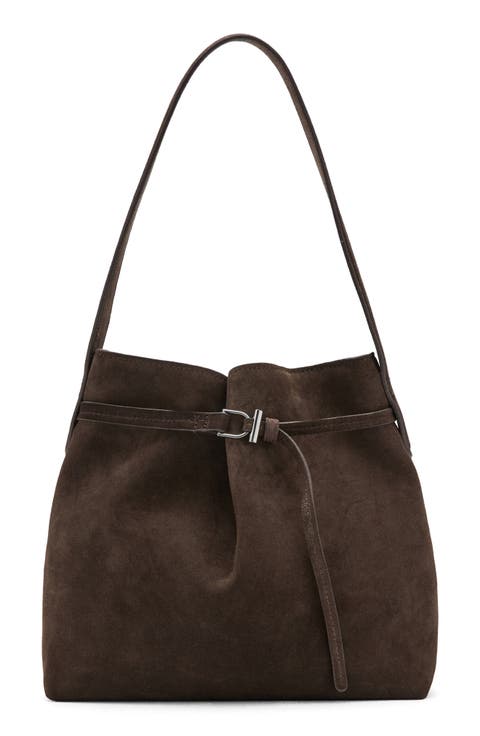 Suede Buckle Bucket Bag