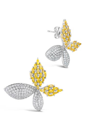 Sterling Forever Heidi Cubic Zirconia Flower Stud Earrings In Rhodium Plated