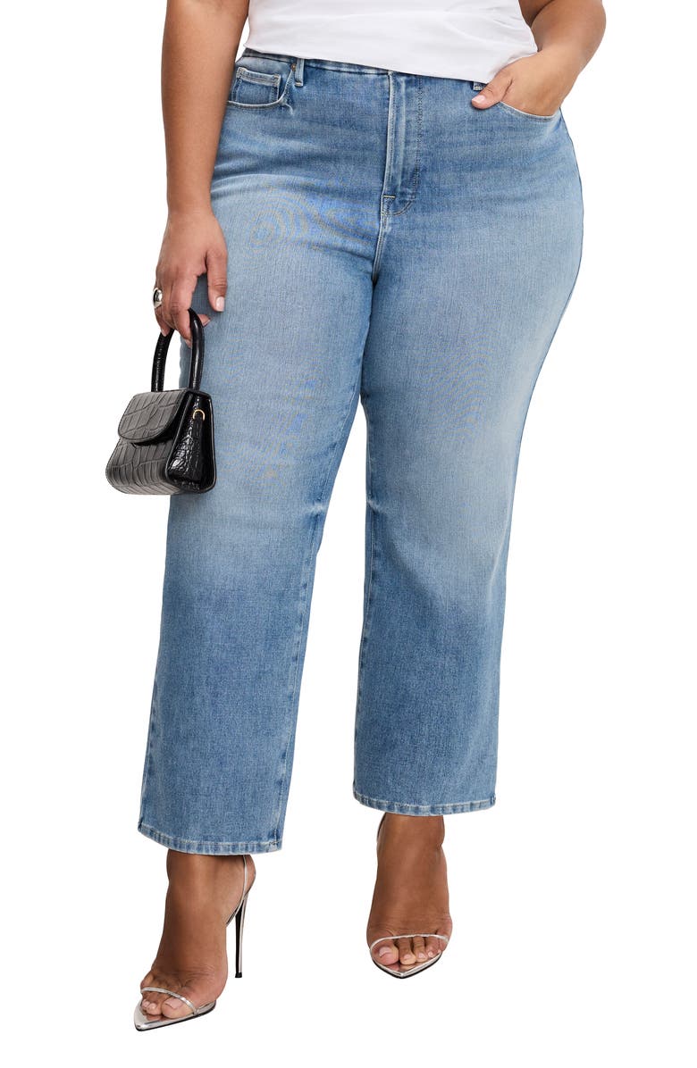 Good American Good Legs Soft-Tech High Waist Ankle Straight Leg Jeans, Alternate, color, Indigo1012