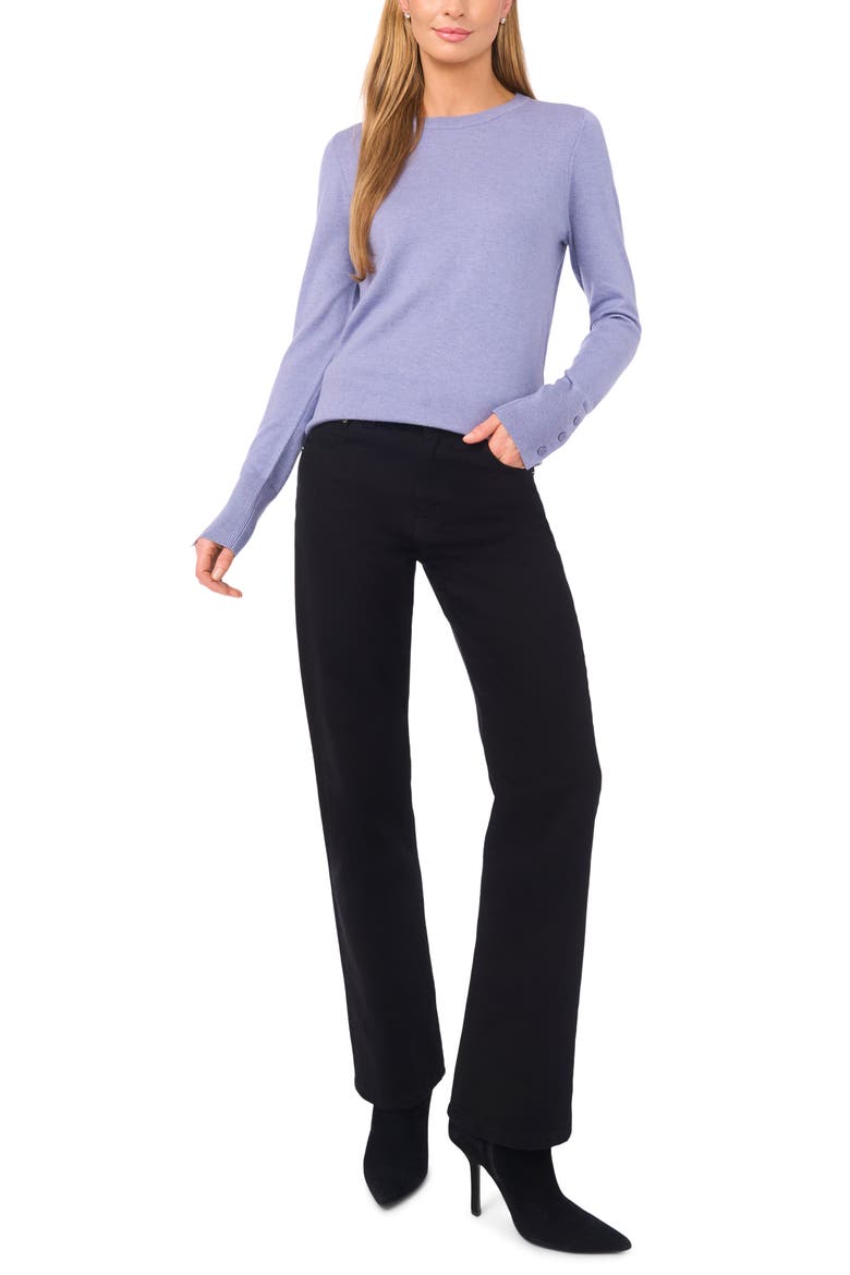 Button Cuff Crewneck Sweater, Alternate, color, STONEWASH