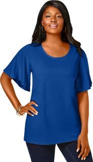 Jessica London Stretch Knit Flutter Sleeve Tunic