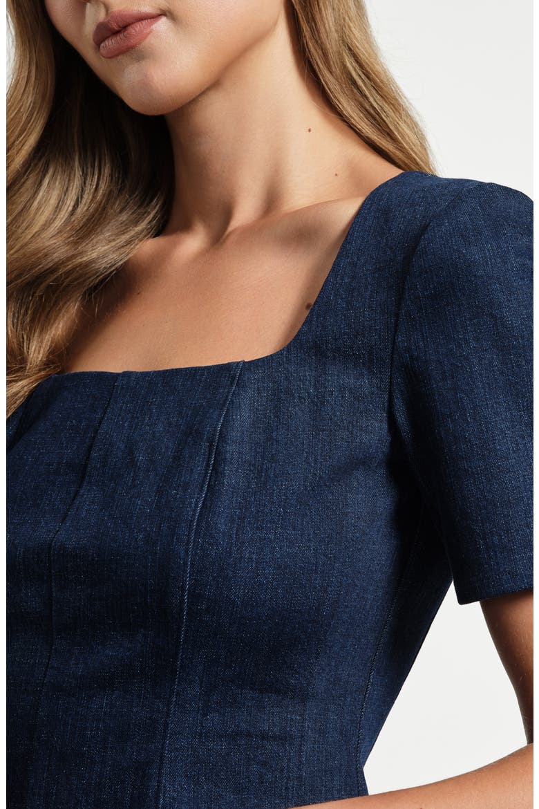 Seamed Square Neck Denim Top, Alternate, color, RINSE WASH