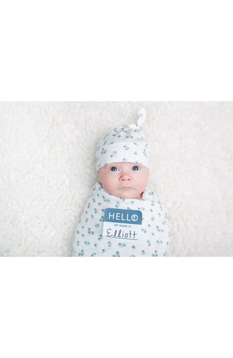 Lulujo Hello World Hat & Swaddle Set, Alternate, color, Blueberries