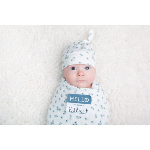 Shop Lulujo Hello World Hat & Swaddle Set In Blueberries