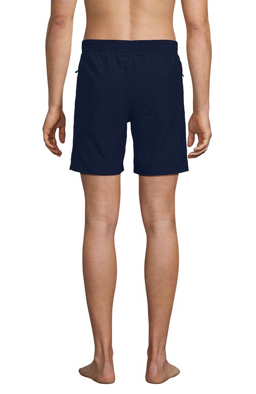 Lands' End 7 Inch Volley Hydroliner Swim Trunks In Deep Sea Navy Multi Stripes
