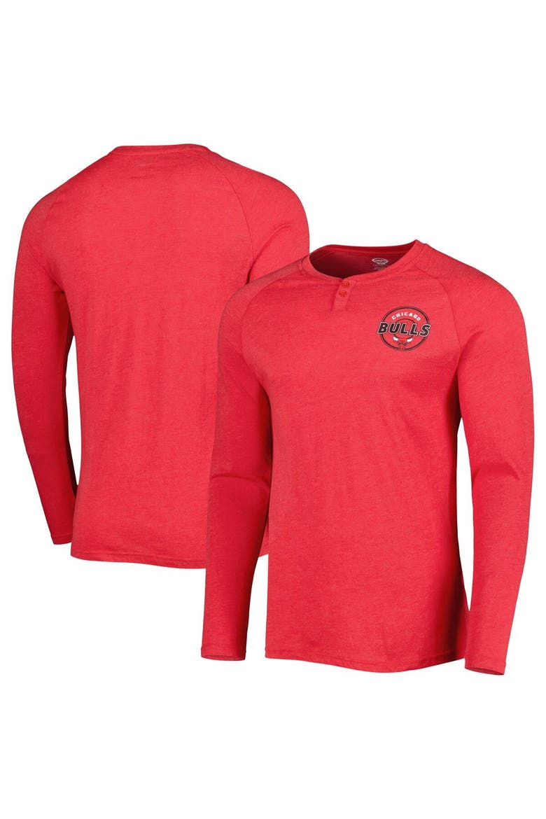 Men's Concepts Sport Heathered Red Chicago Bulls Left Chest Henley Raglan Long Sleeve T-Shirt, Main, color, Heather Red