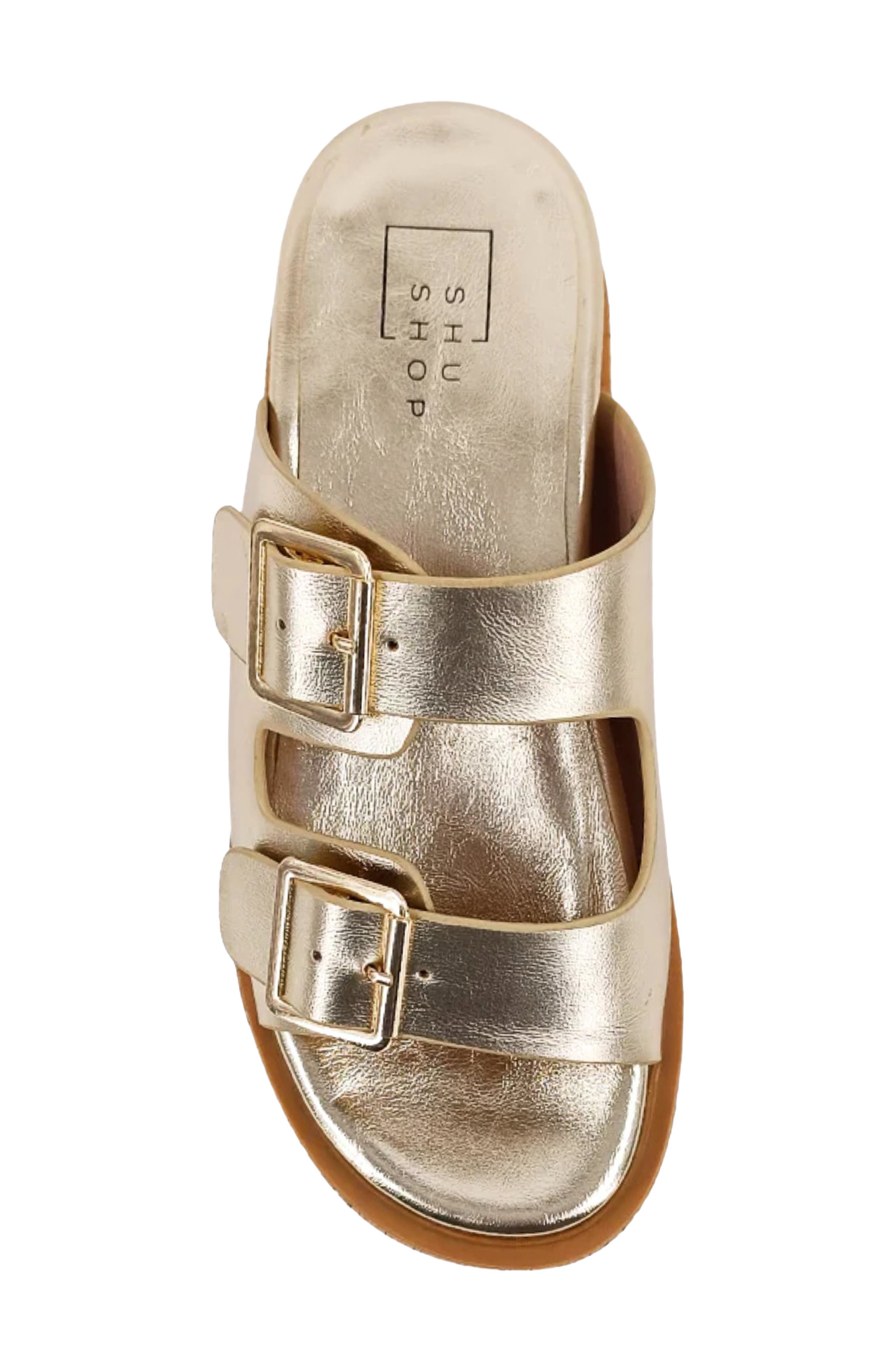SHUSHOP Lucinda Platform Wedge Slide Sandal, Alternate, color, Gold