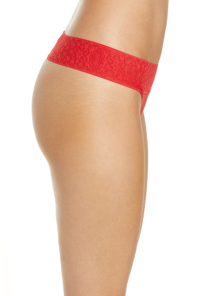 Cool Cotton Lace Trim Thong, Alternate, color, HAUTE RED