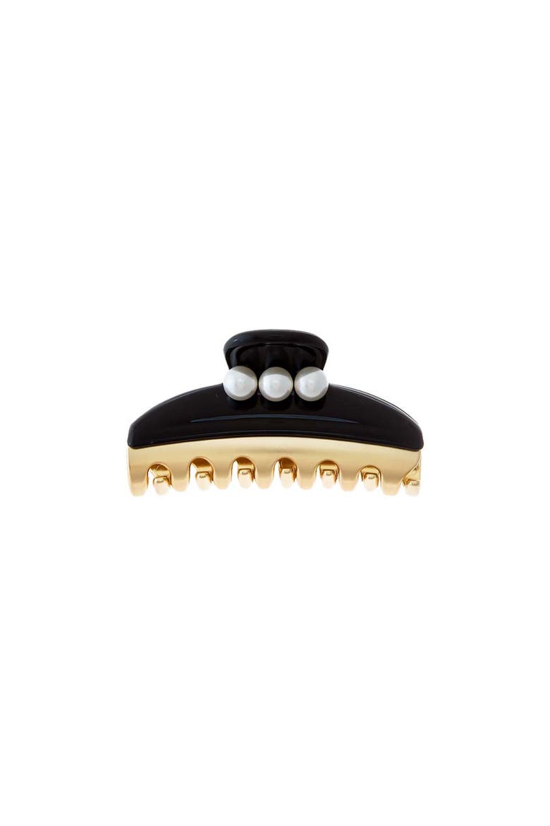Medium Triple Pearl Accented Two Tone Claw Clip, Main, color, Black