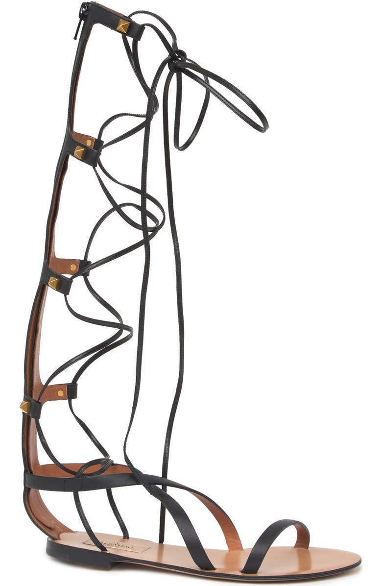 Valentino Garavani 'Rockstud' Tall Gladiator Sandal, Alternate, color,