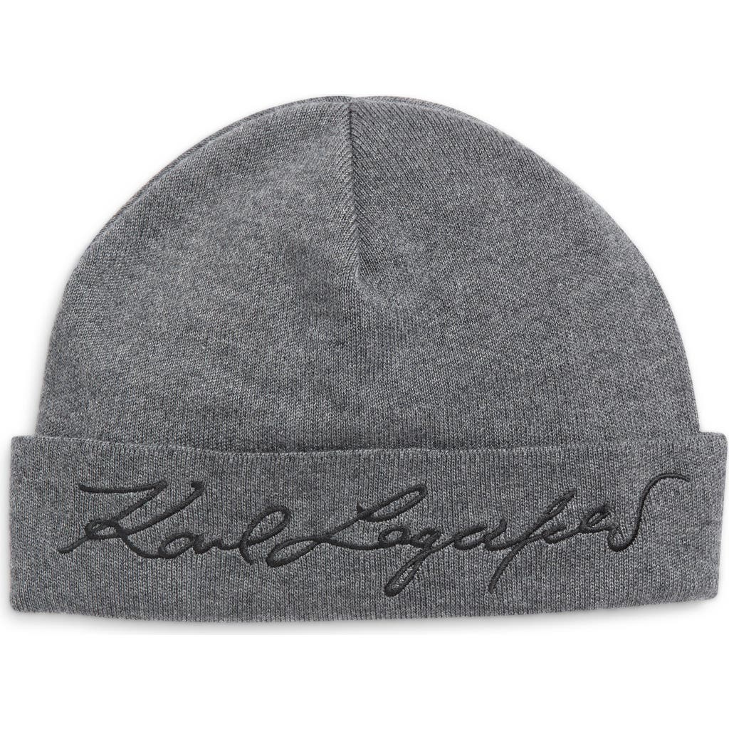 Karl Lagerfeld Paris Embroidered Logo Beanie In Gray