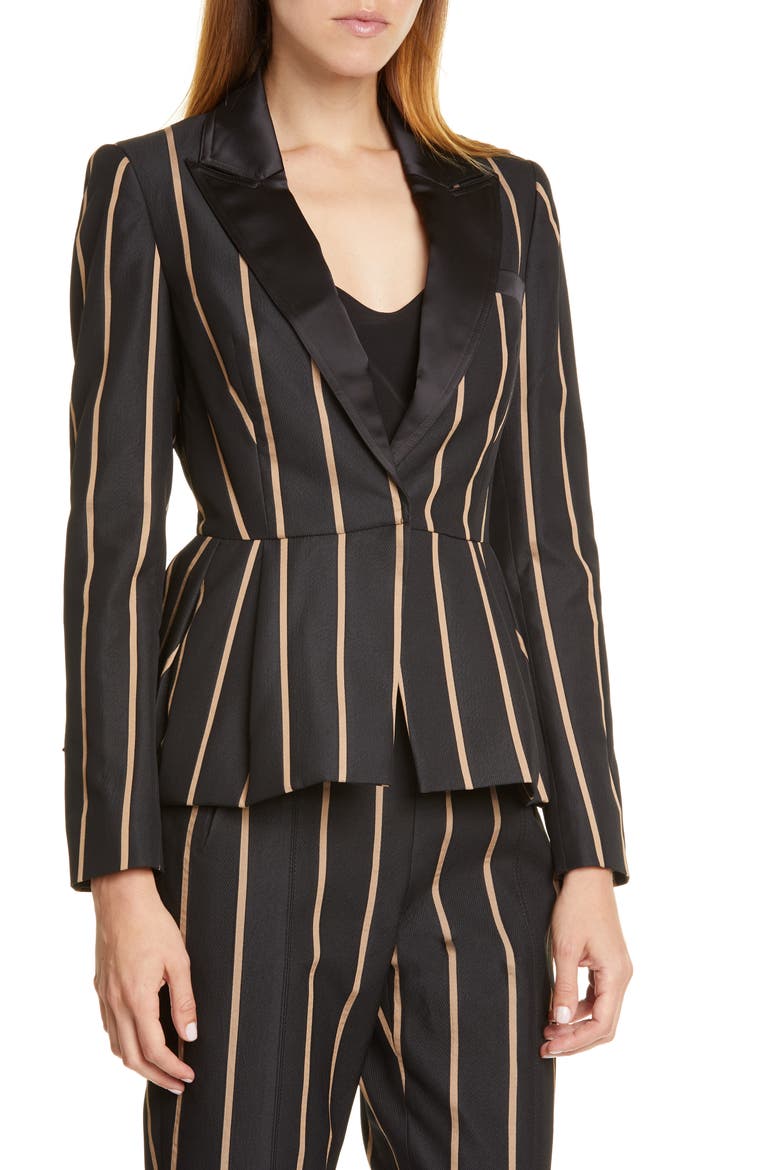 Stripe Peaked Lapel Jacket, Alternate, color, BLACK/ BEIGE