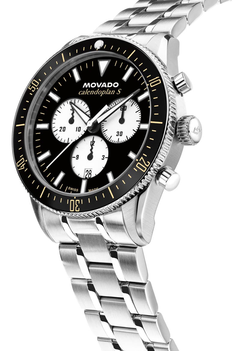 Calendoplan S Chronograph Bracelet Watch, 42mm, Alternate, color, BLACK