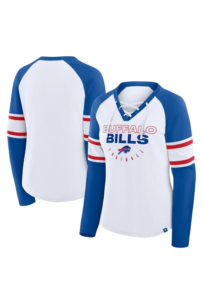 Women's Fanatics White/Royal Buffalo Bills Redzone Blitz Package Raglan Lace-Up V-Neck Long Sleeve T-Shirt, Main, color, White