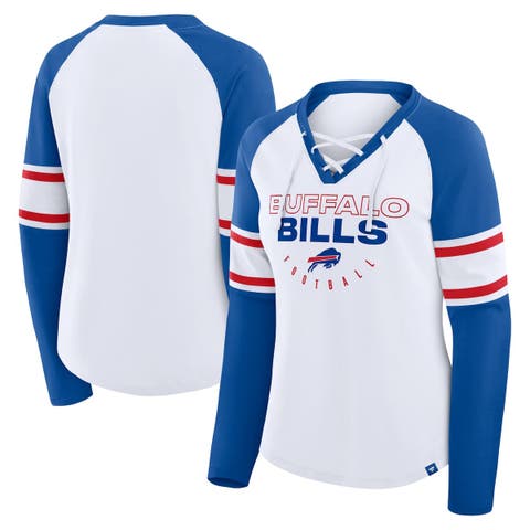 Women's Fanatics White/Royal Buffalo Bills Redzone Blitz Package Raglan Lace-Up V-Neck Long Sleeve T-Shirt