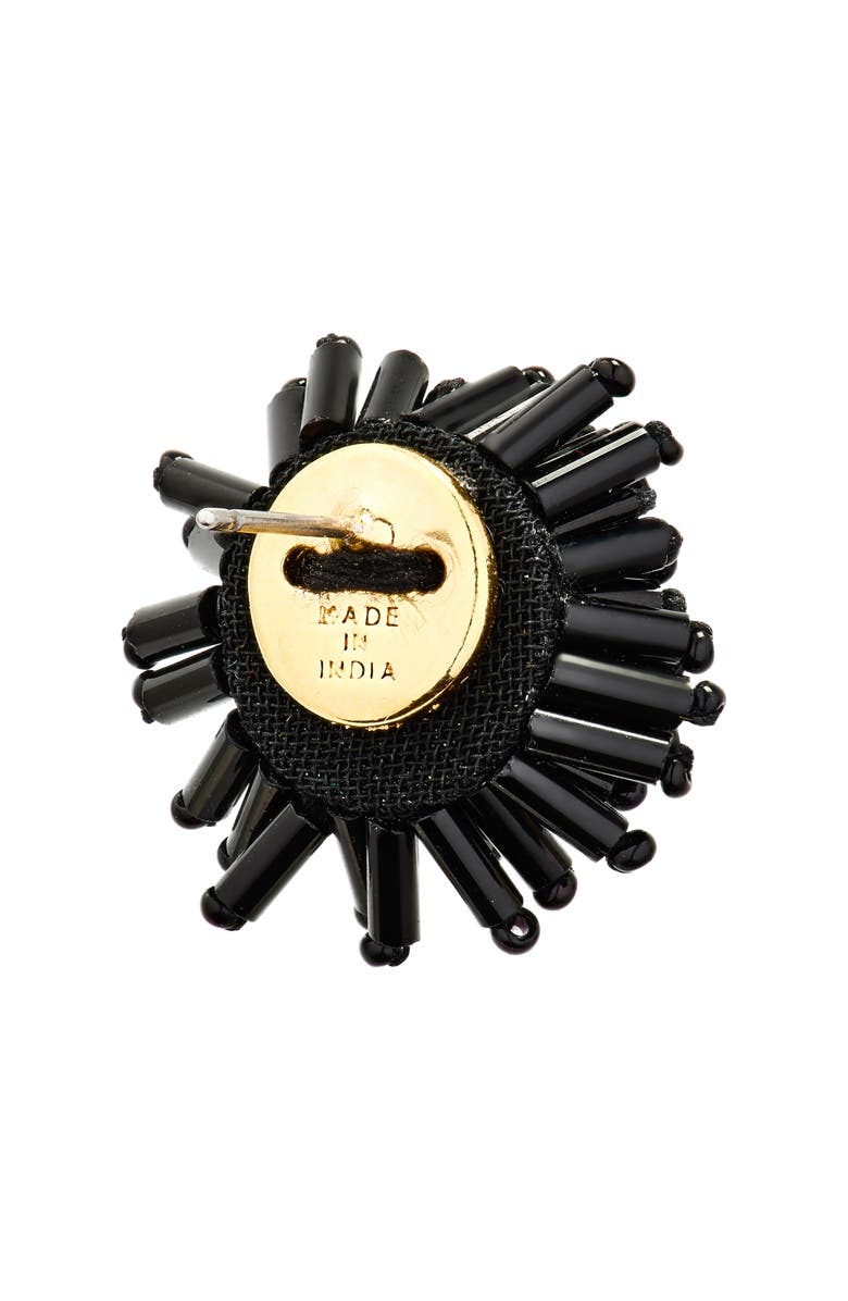 Oscar de la Renta Beaded Pompom Flower Earrings, Alternate, color, Black