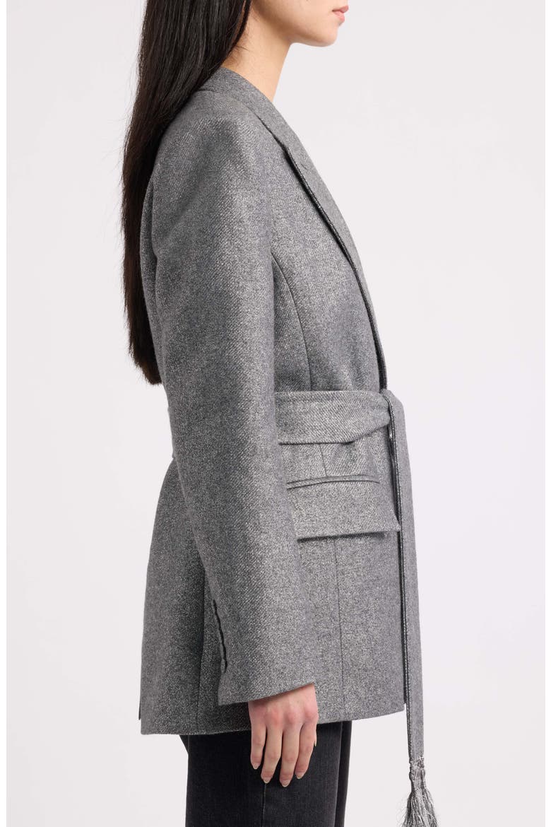 Trinity Metallic Tie Waist Wool Blend Jacket, Alternate, color, GREY