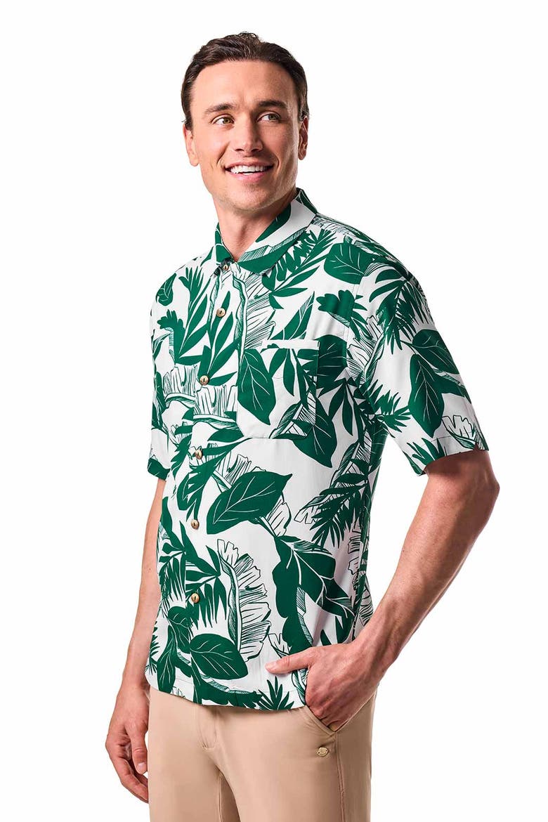 Men's Safari Camp Camp Shirt, UPF 50+ Sun Protection, Alternate, color, Eden Green Palm Paradise