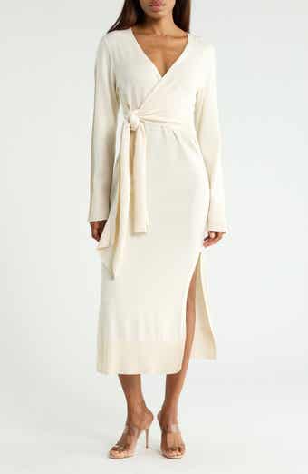 Skyla Long Sleeve Cotton & Cashmere Wrap Sweater Dress