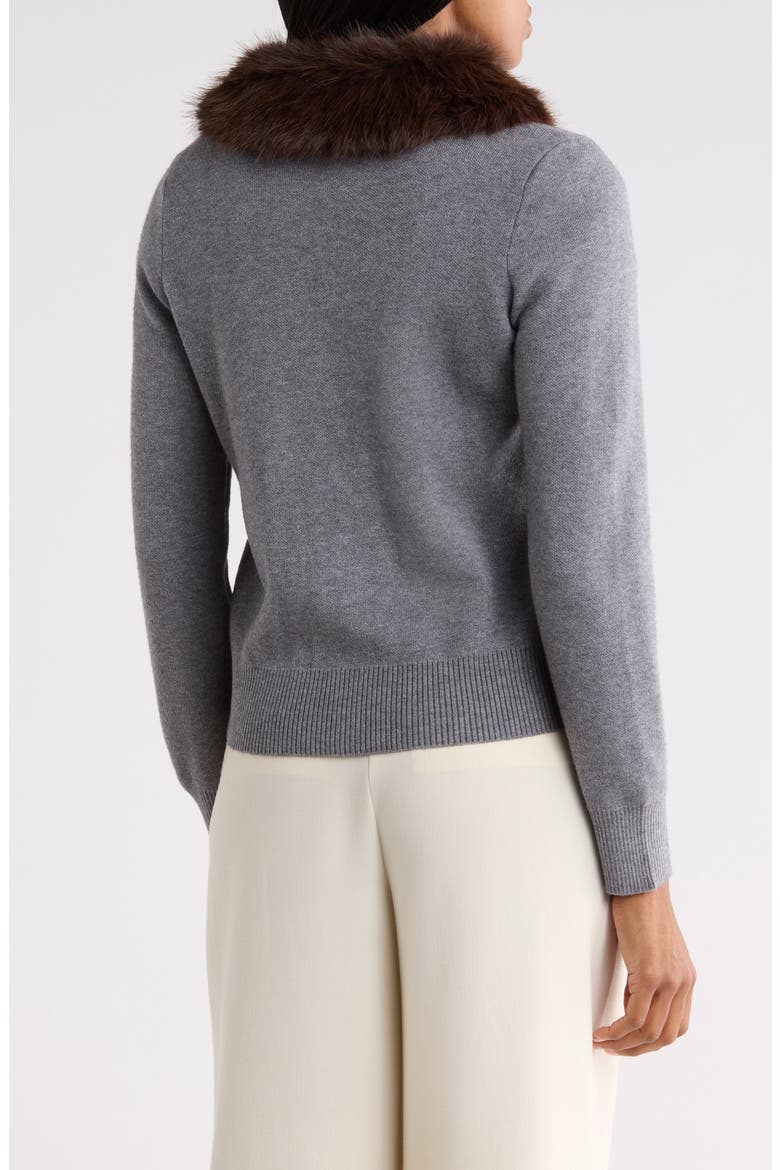 Faux Fur Collar Zip Sweater, Alternate, color, MEDIUM HTHR GREY