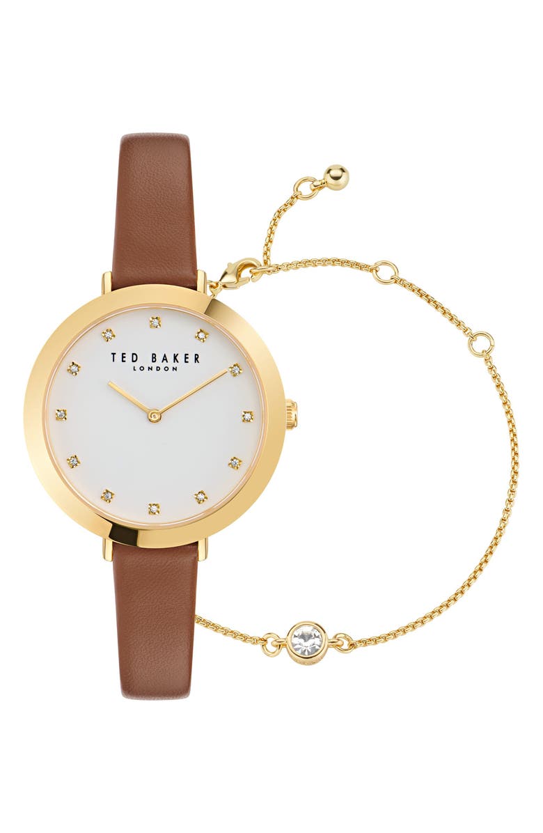 Ted Baker Ammy Iconic Leather Strap Watch & Bracelet Set, 37mm, Main, color, Gold-Tone