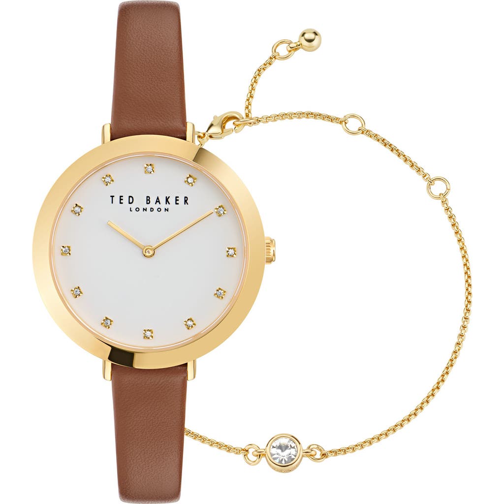 Ted Baker Ammy Iconic Leather Strap Watch & Bracelet Set, 37mm In Gold