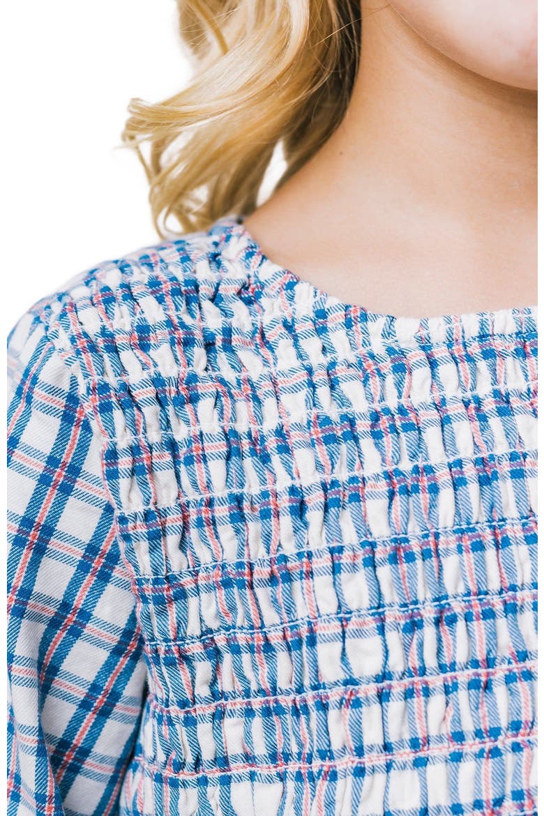 Girls' Organic Smocked Long Sleeve Dress, Kids, Alternate, color, Ivory and Blue Check