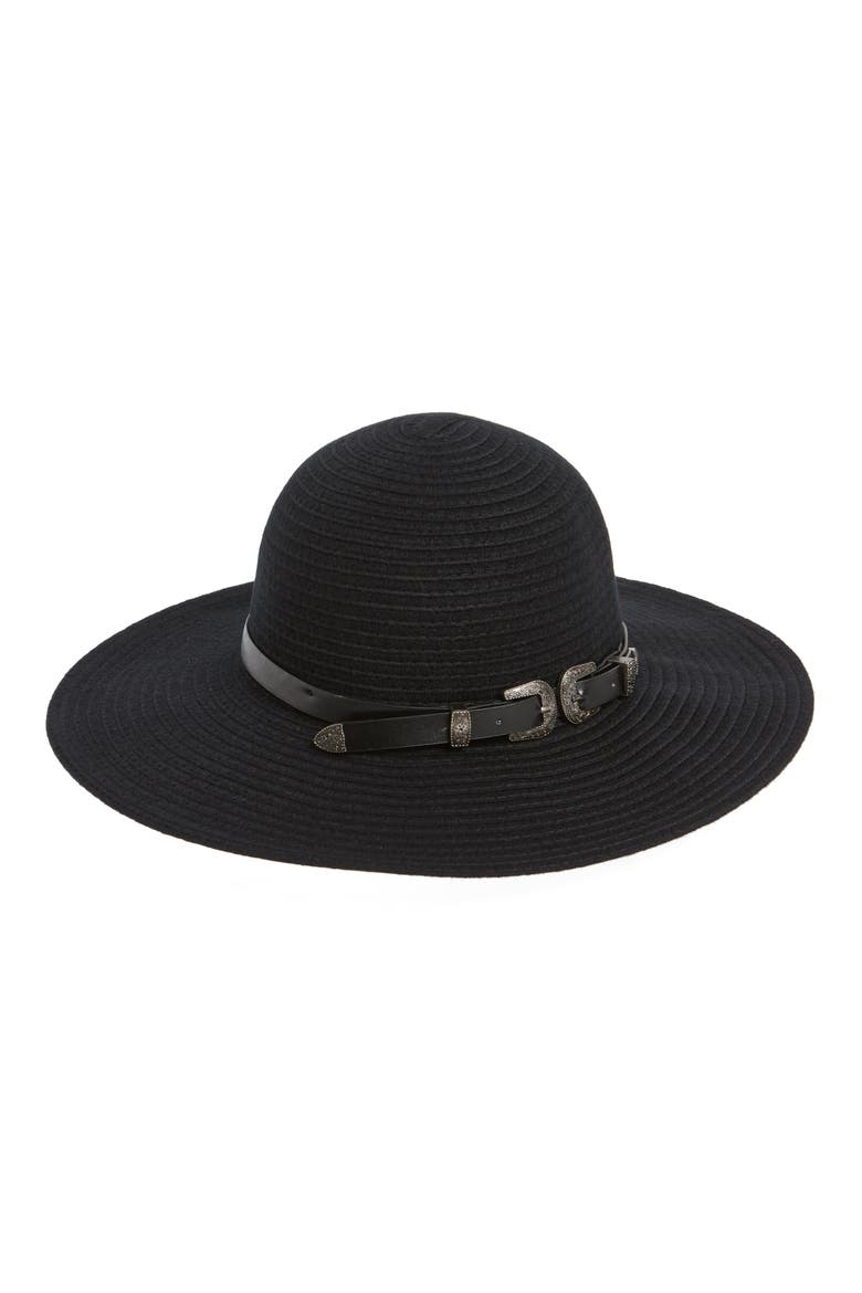 Belted Floppy Felt Hat, Main, color, BLACK