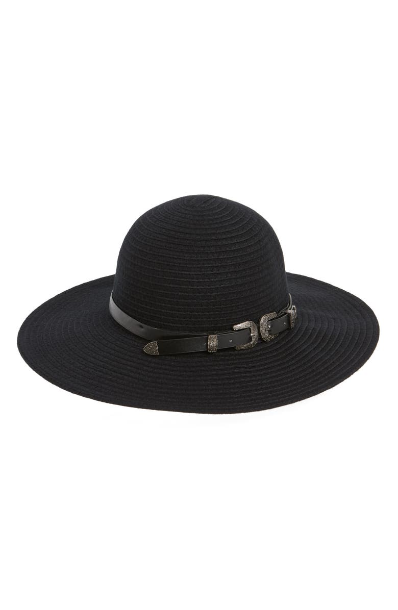 BCBG Belted Floppy Felt Hat, Main, color,