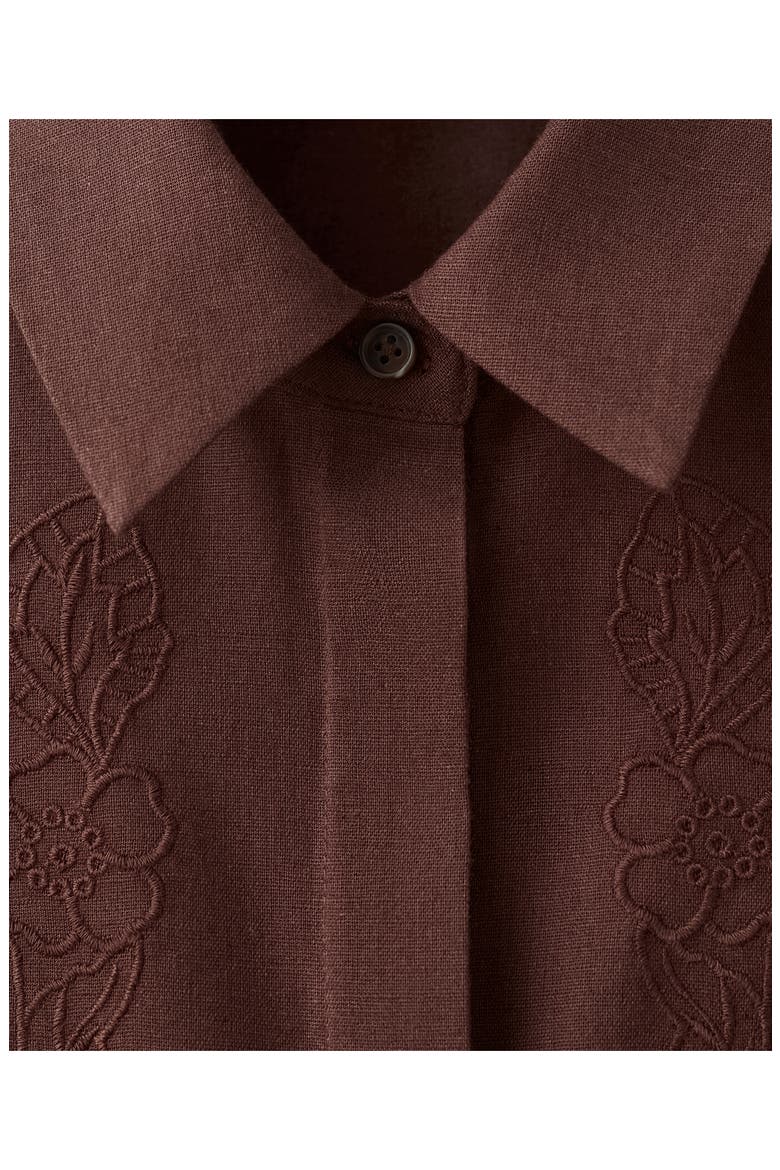 Floral Embroidered Belted Cotton & Linen Shirtdress, Alternate, color, BROWN