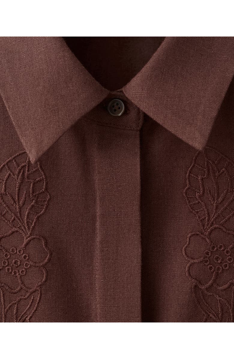 MANGO Floral Embroidered Belted Cotton & Linen Shirtdress, Alternate, color, Brown