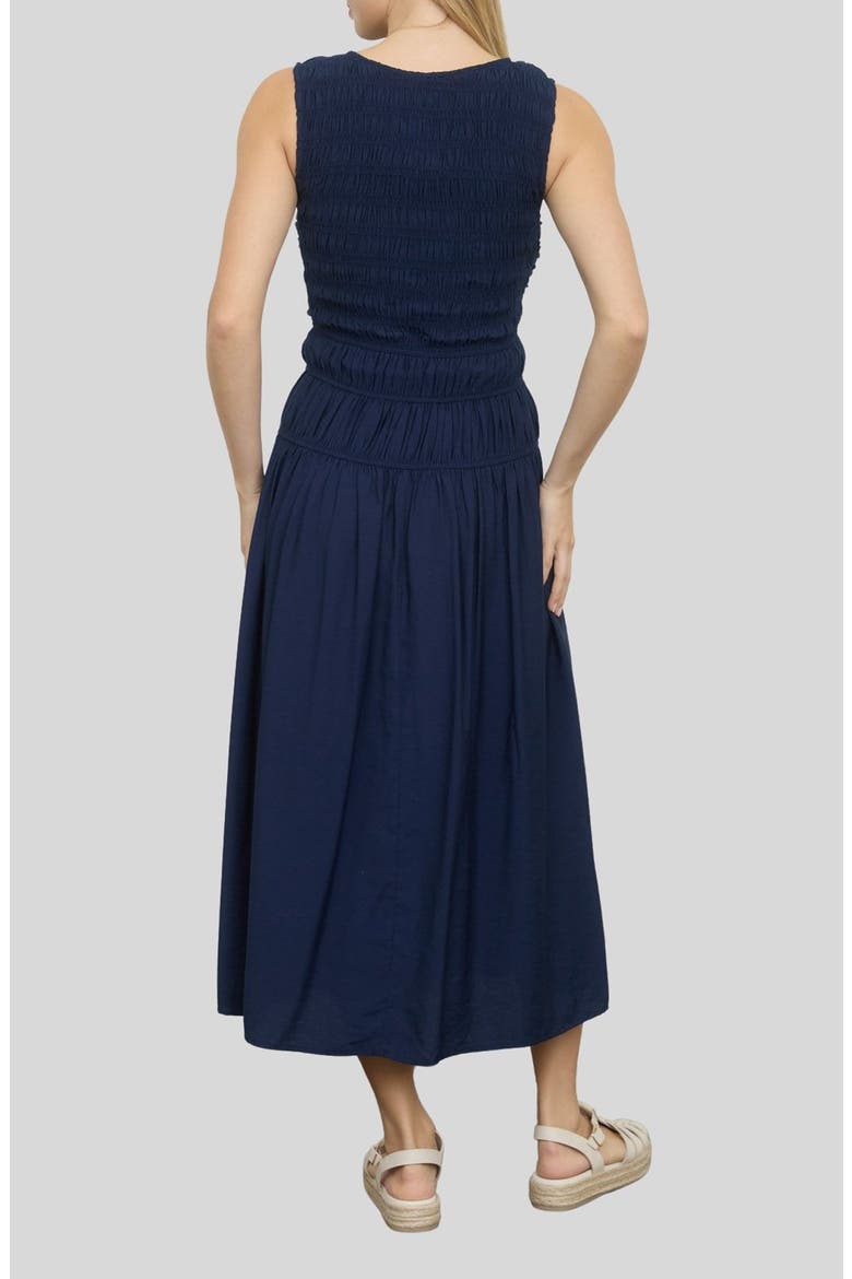 Smock Bodice Midi Dress, Alternate, color, NAVY