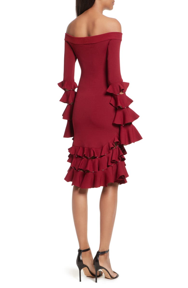 Simkhai Jonathan Simkhai Slashed Knit Ruffle Off the Shoulder Dress, Alternate, color, 