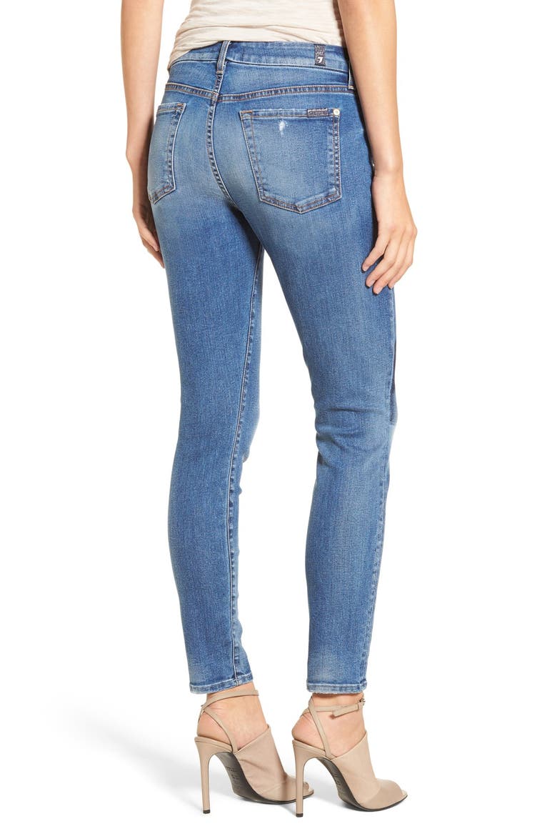 7 For All Mankind® Ankle Skinny Jeans, Alternate, color, LIGHT PATCH DENIM