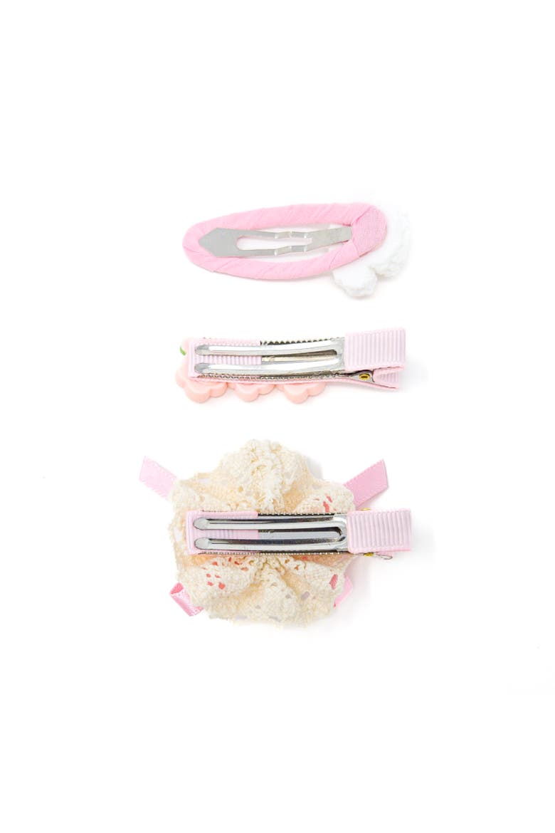 3pc Hair Clip Set - Puppy Blossom Pals, Alternate, color, Rosy Puppy Hug - Pink