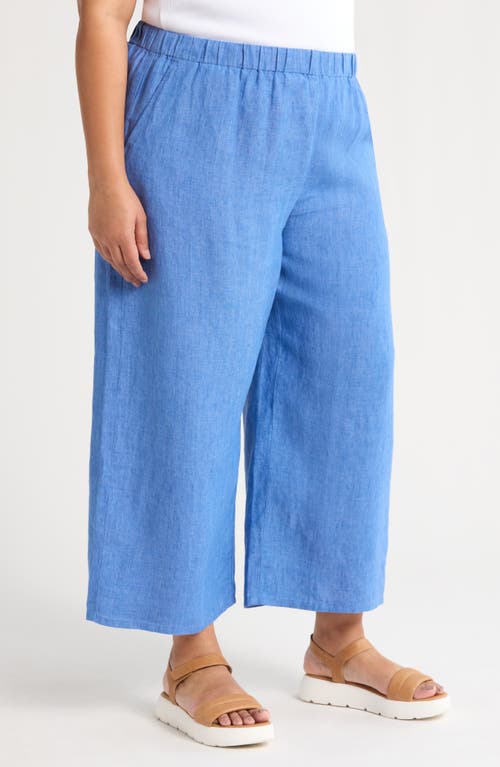 Eileen Fisher Wide Leg Organic Linen Cropped Pants In Blue