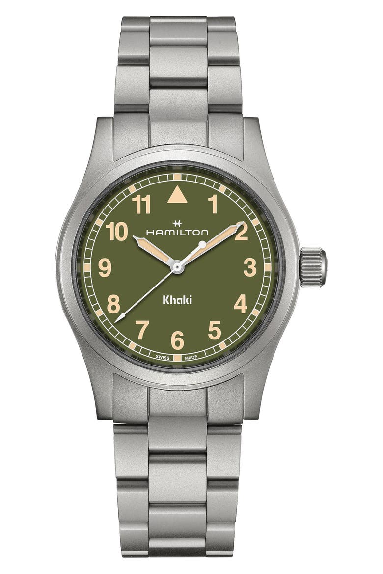 Khaki Field Bracelet Watch, 38mm, Main, color, GREEN