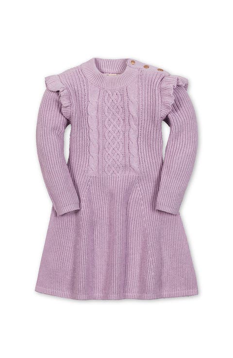 Kids' Organic Long Sleeve Flutter Detail Sweater Dress (Toddler, Little Kid and Big Kid)