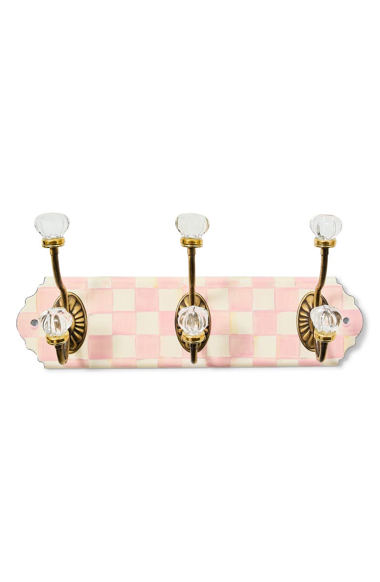 MACKENZIE CHILDS Rosy Check Triple Wall Hook, Main, color, Rosy