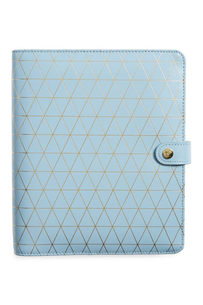 Large Leather Wellness Planner, Main, color, LIGHT BLUE/ GOLD
