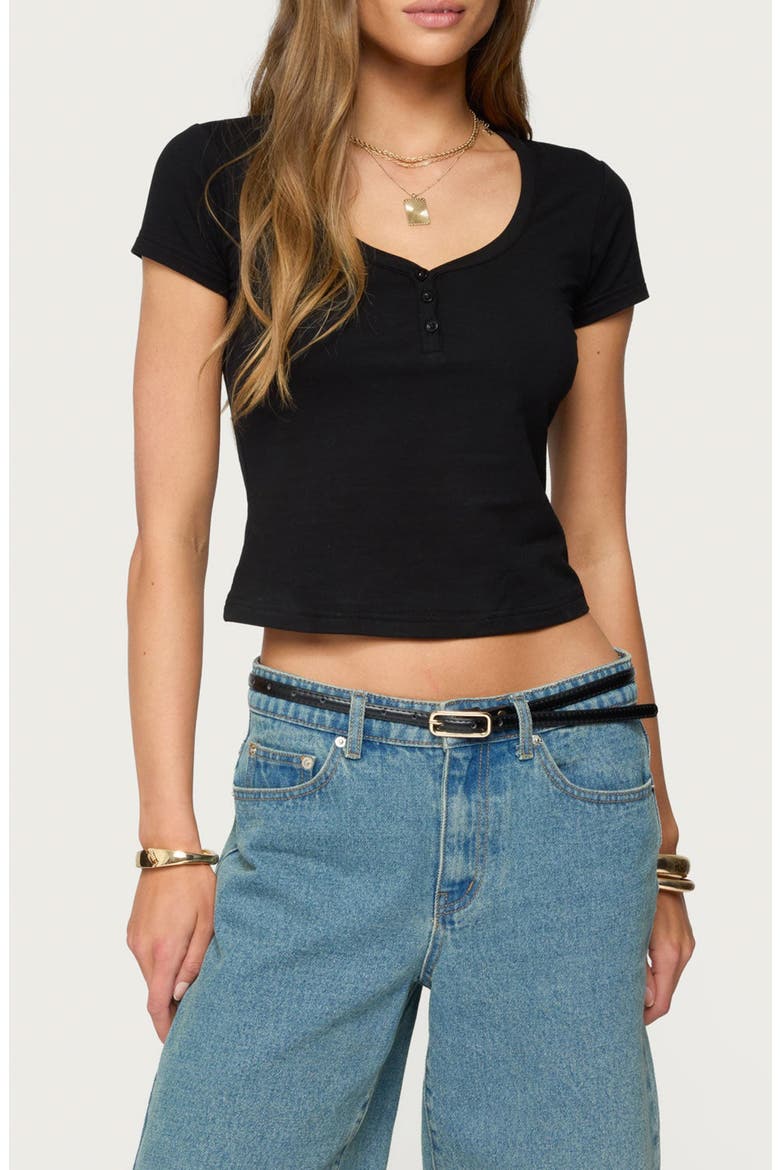 Katerina Henley Crop Top, Main, color, BLACK