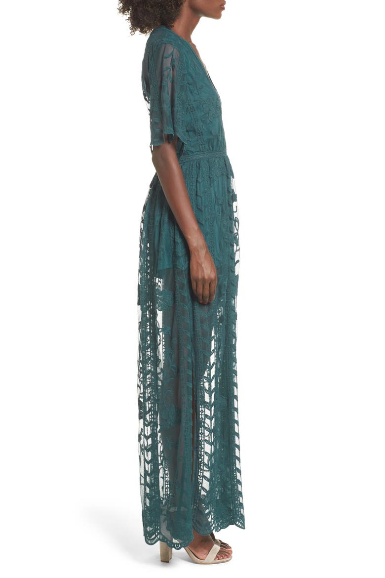 Lace Overlay Romper, Alternate, color, TEAL