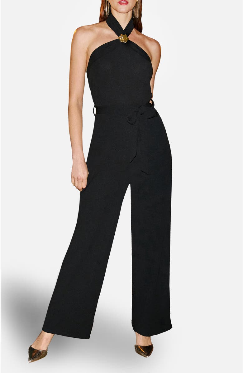 Yumi Halter Neck Wide Leg Jumpsuit, Alternate, color, Black