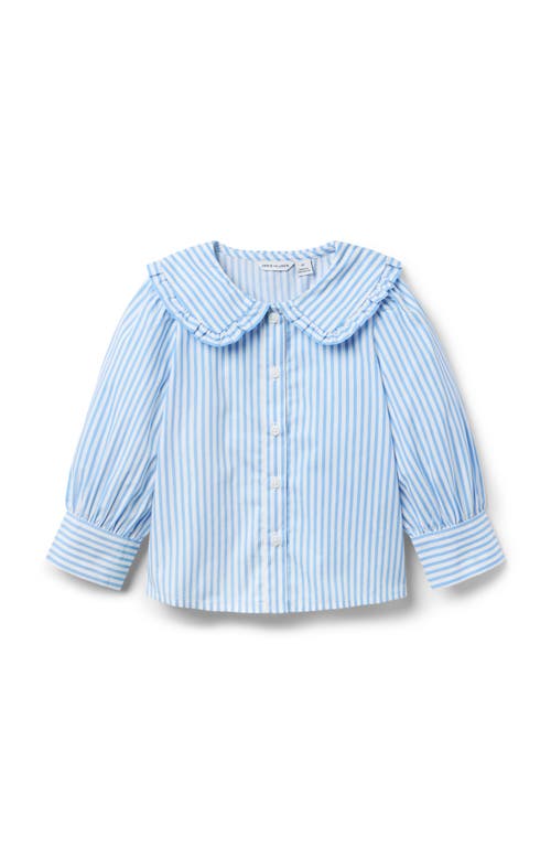Janie And Jack Striped Ruffle Collar Top In Blue
