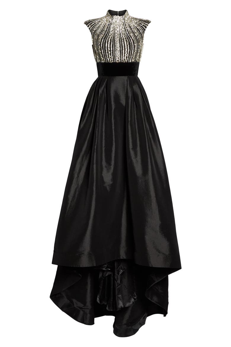 Crystal & Satin Ballgown, Alternate, color, BLACK