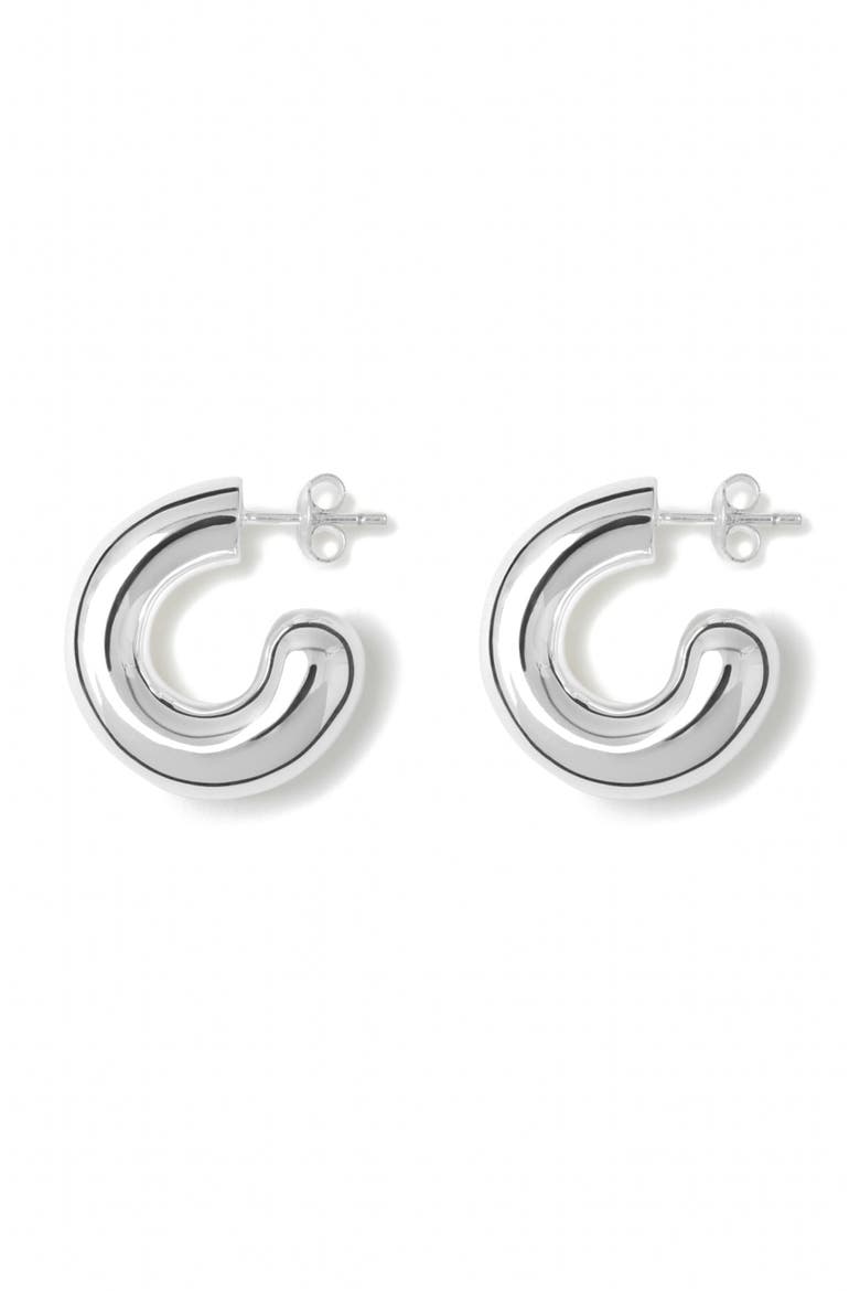 Rose Hoop Earrings, Main, color, SILVER