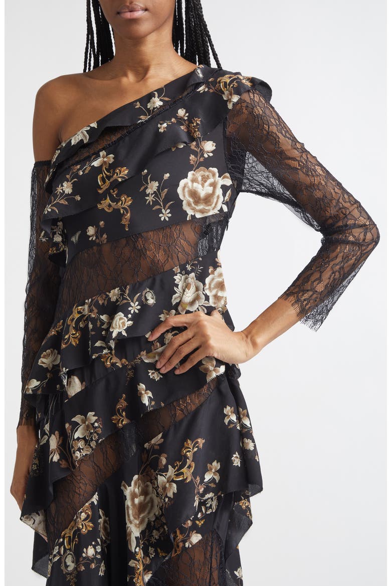 Flamenco Floral Print Long Sleeve Tiered Silk Maxi Dress, Alternate, color, FLAMENCO FOLKLORE
