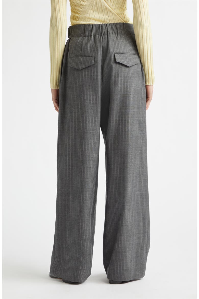 Pleated Pinstripe Elastic Waist Wool Wide Leg Pants, Alternate, color, KOALA