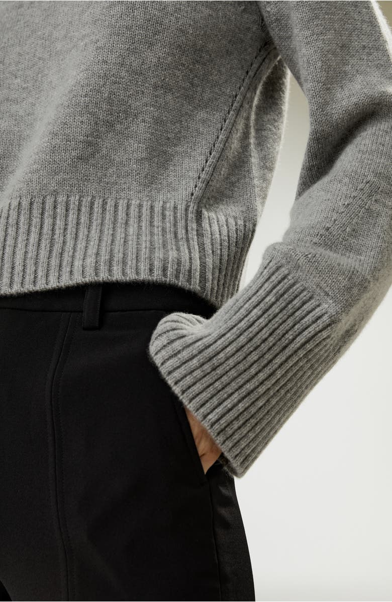 Lilysilk Ribbed Collar and Hemline Wool Cashmere Sweater, Alternate, color, Grey